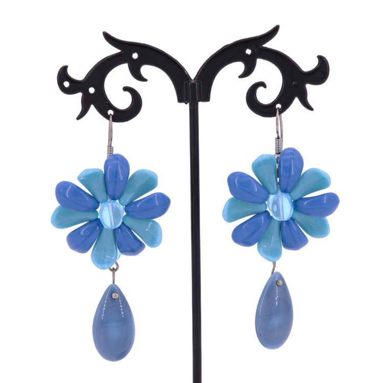 Женские серьги с цветными бусинами нежно-голубого цвета в форме цветка Jablonec