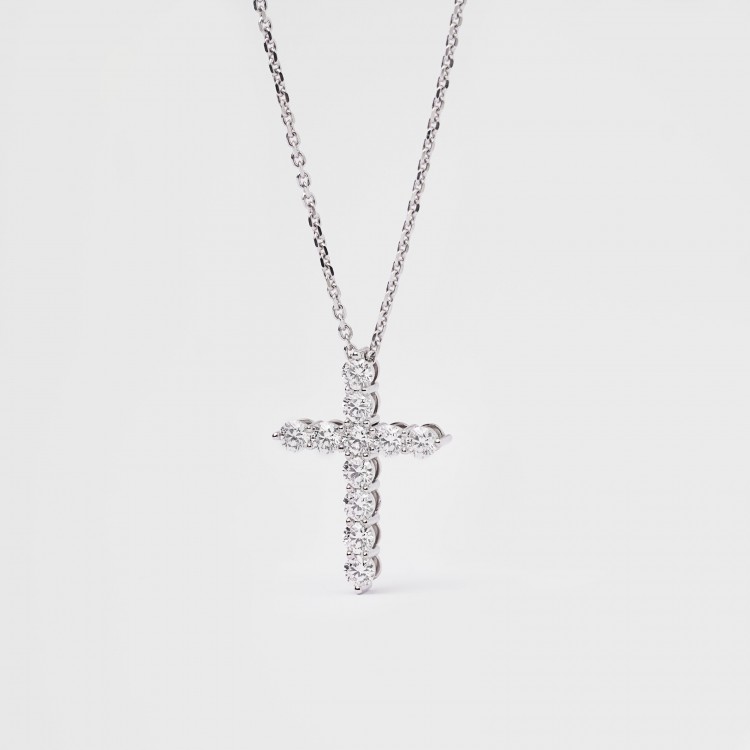 Кольє "Крестик" з білого золота, з діамантами 118281121