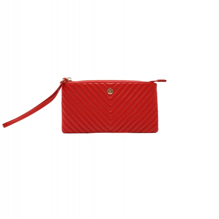 Жіночий гаманець з натуральної шкіри червоного кольору з тисненням Tergan