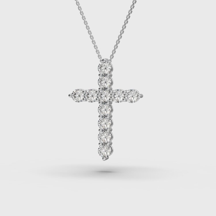 Кольє «Хрестик» у білому золоті, з діамантами 748171121