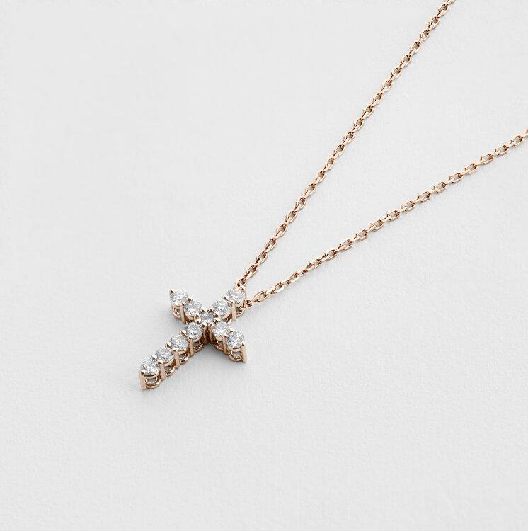 Кольє «Хрестик» з червоного золота, з діамантами 47021321 Кольє «Хрестик» з червоного золота, з діамантами 47021321