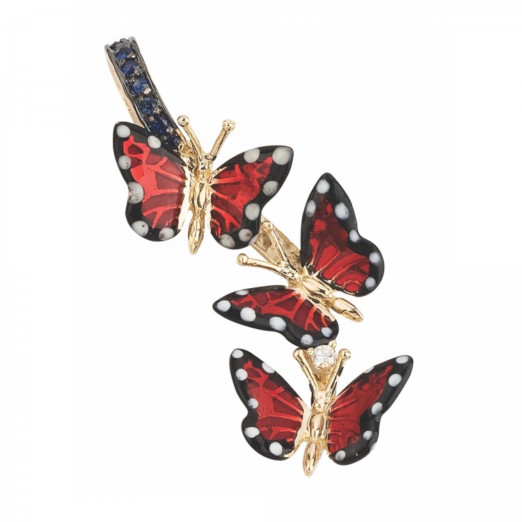 Кулон Roberto Bravo Monarch Butterfly с эмалью рубинами и бриллиантом.