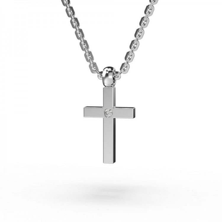 Кольє «Крестик» з білого золота, з діамантом 727851121