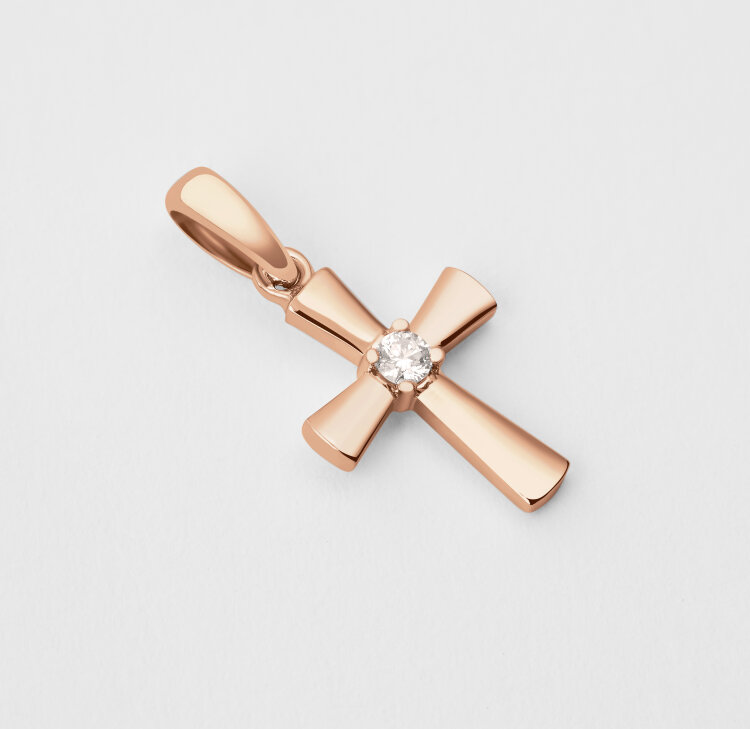 Хрестик з червоного золота, з діамантом 116972421 Хрестик з червоного золота, з діамантом 116972421