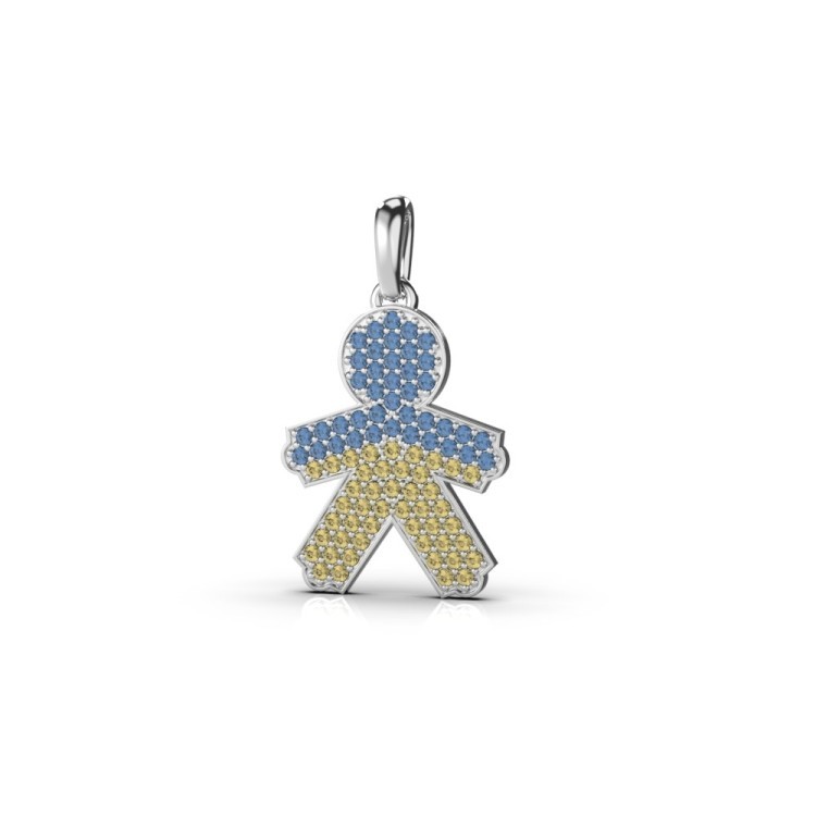 Підвіска «Хлопчик» з білого золота, з жовто-блакитними діамантами 138471123