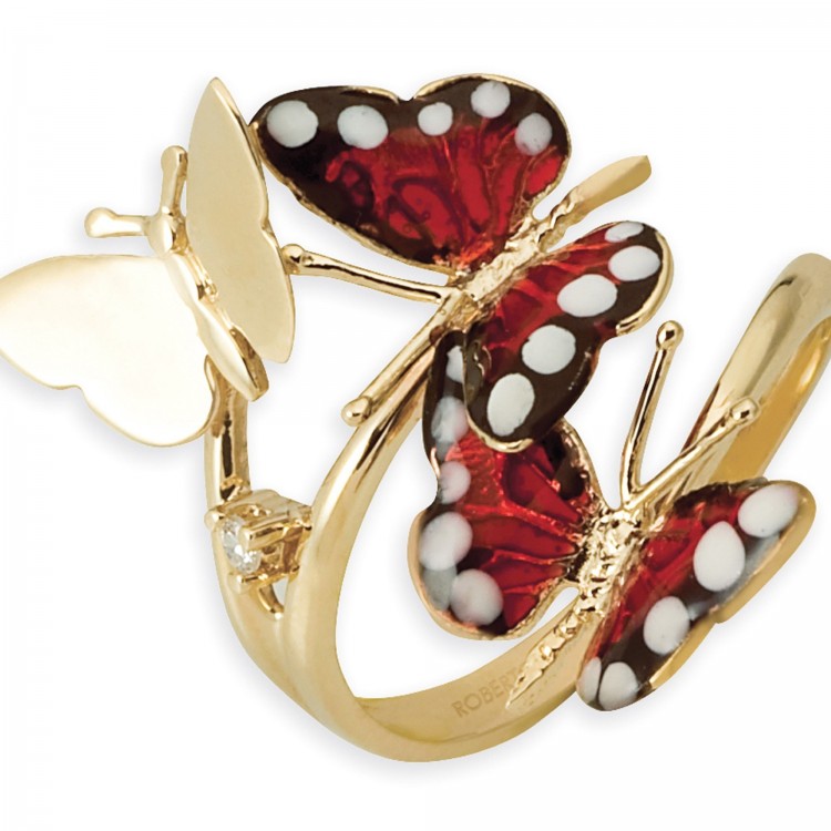 Кольцо Roberto Bravo Monarch Butterfly с эмалью и бриллиантом.