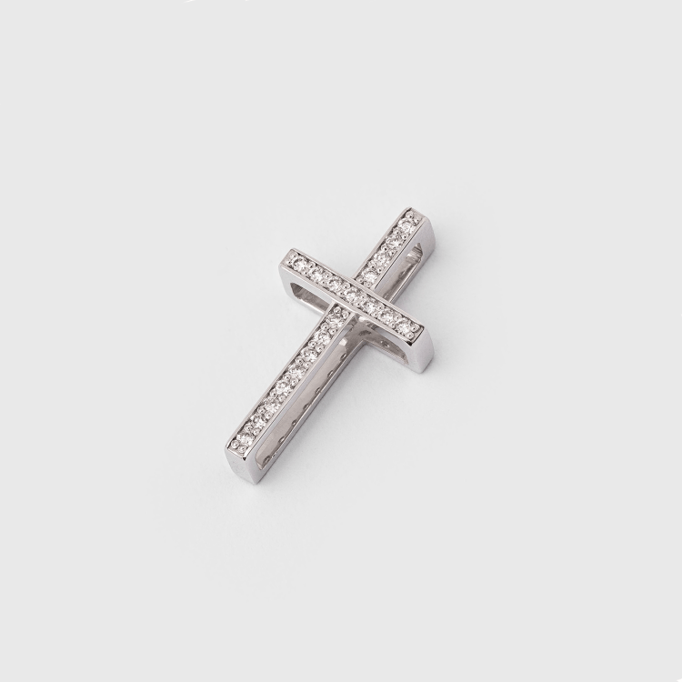 Крестик «Міні» з білого золота, з діамантами 12311121