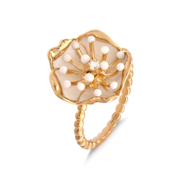 Каблучка White Dreams з емаллю діамантом та сапфіром WDHR0014-00