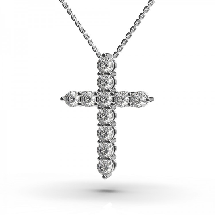 Кольє "Крестик" з білого золота, з діамантами 112841121