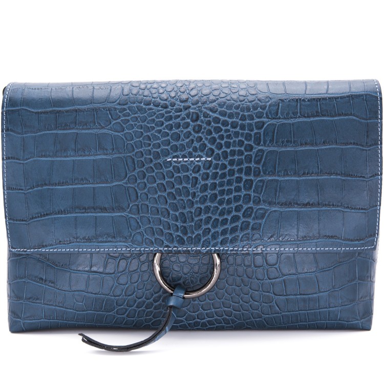 Женская Итальянская сумка Ripani с тиснением из натуральной кожи синего цвета