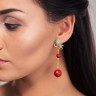Длинные серьги Misis с кораллом и фианитами